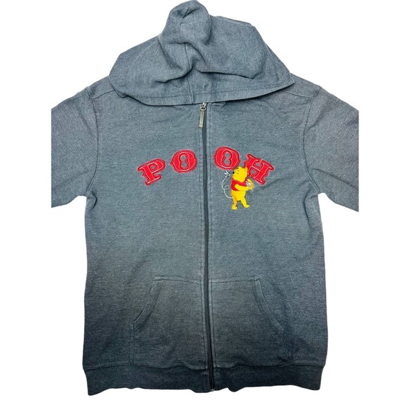 Disney Pooh Graphic Gray Knit Zip Up Sweater Women Size Large - Picture 1 of 7